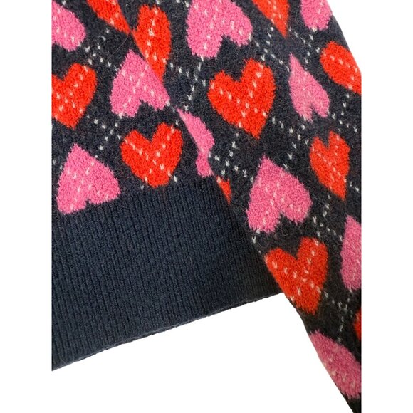 XL 12 14 Crewcuts Girls Heart Argyle Crewneck Sweater Alpaca Wool Blue Red Pink - Picture 4 of 9